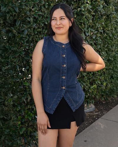 Denim Vest for Women Sleeveless Strechy Jean Vest Top Button Down Crewneck Casual Summer Western Waistcoat