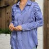 Women's Striped Button Down Shirts Casual Long Sleeve Boyfriend Loose Collared Blouses Tops