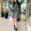Women’s Oversized Button Up Frayed Hem Shacket Long Sleeve Pockets Denim Jean Jacket