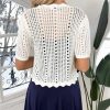 Women Crochet Shrug Sweater Tie Front Knit Bolero Shrug for Dress Short Sleeve Cropped Cardigan