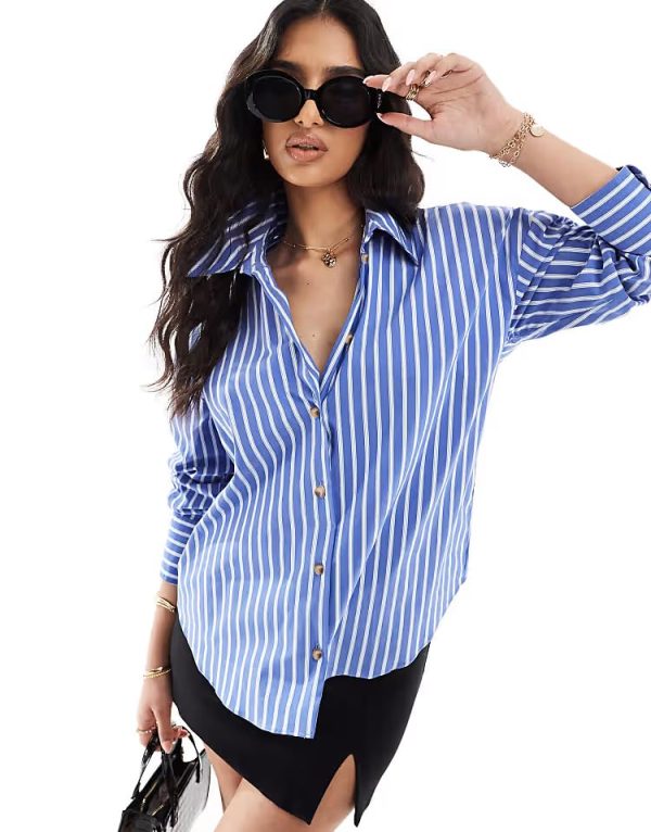 Women's Striped Button Down Shirts Casual Long Sleeve Boyfriend Loose Collared Blouses Tops