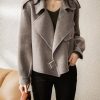 Women Cropped Wool Coats Notched Lapel Pea Coat Open Front Trench Overcoat Jackets with Pockets