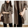 Womens Notched Lapel Pea Coat Double Breasted Blazer Jackets Houndstooth Woolen Blend Overcoat with Pockets